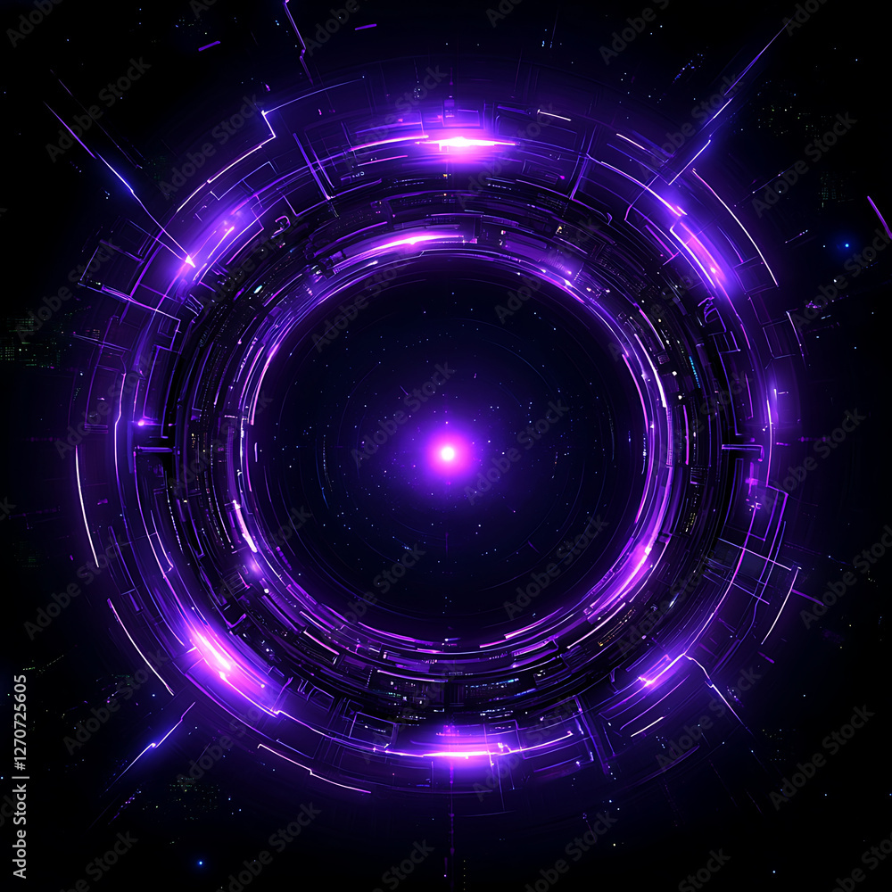 Poster high tech purple ring network portal technology interface futuristic space data connection