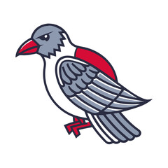 Stylized bird icon in flight with vibrant colors and a playful design 