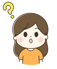 はてなと疑問を持つ女性の上半身のゆるかわイラスト