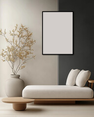 Frame Poster Mock Up Modern Living Room 3D Render