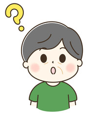 はてなと疑問を持つおじいさんの上半身のゆるかわイラスト