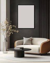Frame Poster Mock Up Modern Living Room 3D Render