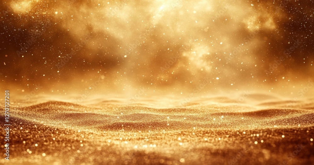 Poster golden sparkling dust floating in the air with glowing light and mysterious atmosphere creating an e