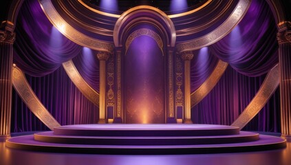 Purple golden ceremony award stage venue background.