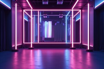 Naklejka premium Chic Neon Backdrop with Vibrant Brightness and Shine in a High-Tech Performance Space