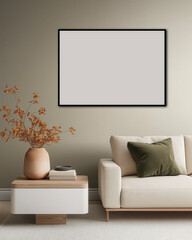 Frame Poster Mock Up Modern Living Room 3D Render
