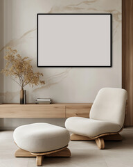 Frame Poster Mock Up Japandi Modern Living Room 3D Render
