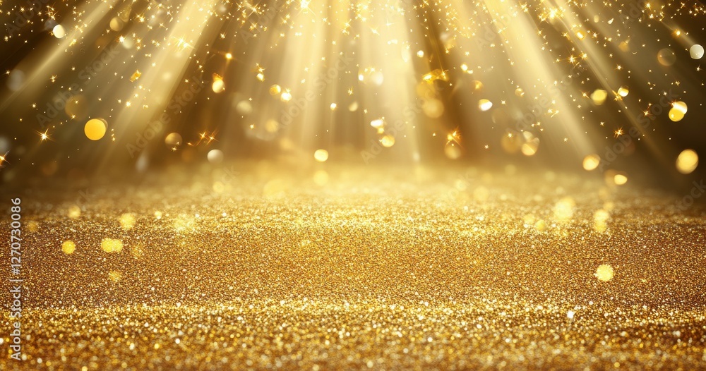 Poster shimmering golden background with sparkling bokeh lights illuminating the scene in a magical and fes