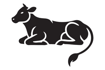 Lying Down Cow Illustration Peaceful Farm Animal Silhouette Image