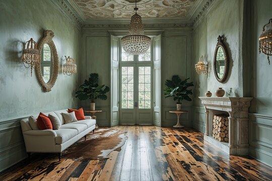 Stunning Coral Room Design Featuring Polished Plaster Walls and Spalted Wood Flooring for Visual Showcases