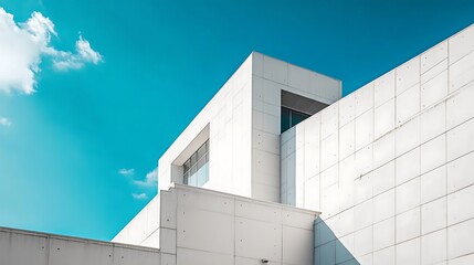 Fototapeta premium Modern architecture, white building, clear sky, sunny day, architectural design