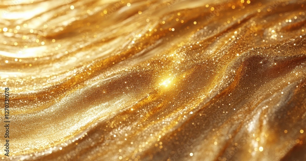 Poster shimmering golden wave texture with sparkling glitter effects for creative design and background use