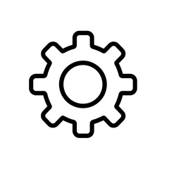 simple black gear icon representing mechanical engineering and technology. This symbol is often associated with settings, adjustments, and machinery