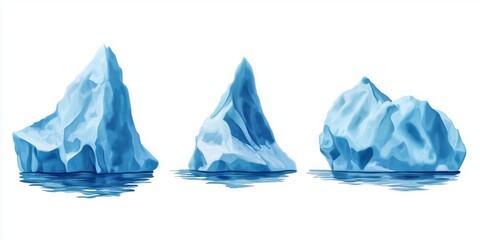 Set of three iceberg isolated on white background