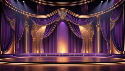 Purple golden ceremony award stage venue background.