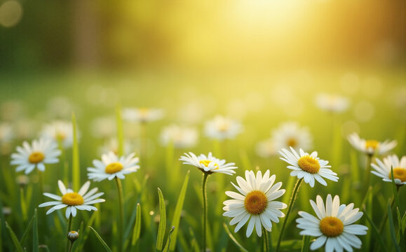 close-up of daisies on a green meadow