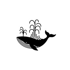 Elegant Whale Illustration with Tree-Like Water Spouts and Minimalist Design