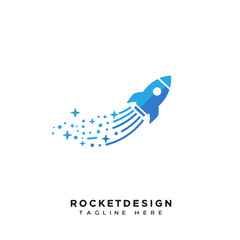 Blue Rocket Design Displaying Creativity and Innovation with Sparkling Elements