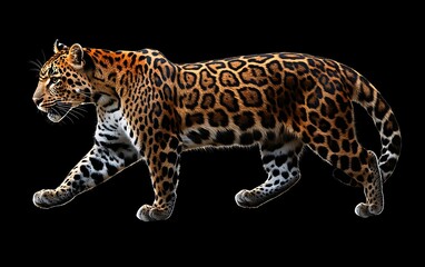 Obraz premium Jaguar Walking on Black Background