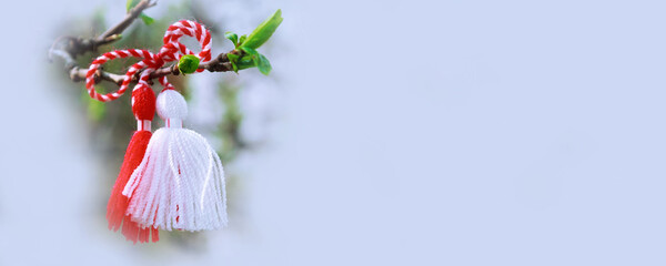 Bulgarian Martenitsa on the tree branch banner