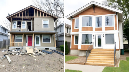 Two-Story House Under Construction, Depicting the Ongoing Development and Progress of Residential Building in a Suburban Area