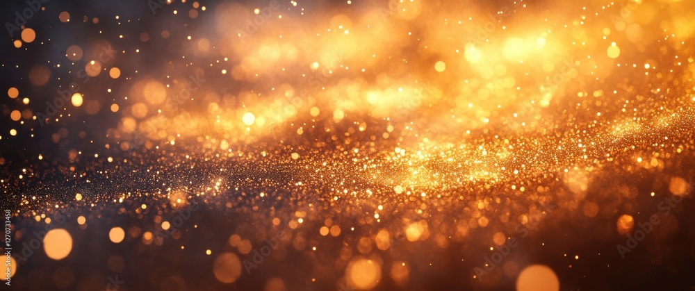 Poster sparkling golden particles and glittering dust in a dreamlike atmosphere creating an enchanting back