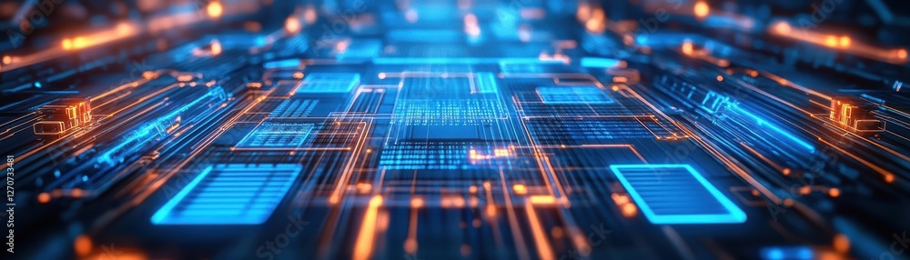 Poster intricate blue circuit board with radiant glowing lights symbolizing advanced technology and innovat
