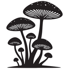 Mushroom Family Silhouette for Forest and Botanical Illustration Design Elements