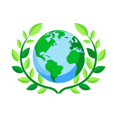 Obraz premium A vibrant green Earth encircled by lush leaves symbolizing environmental protection and global sustainability