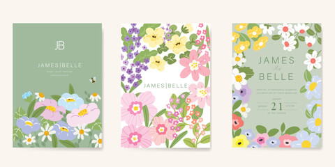 sweet elegant pink botanical Wedding Invitation, floral invite thank you, rsvp modern card Design in leaf and flower water color texture decorative Vector elegant rustic template