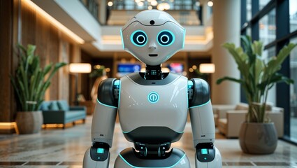 Fototapeta premium Robot Stands in an Empty Hall