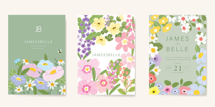 sweet elegant pink botanical Wedding Invitation, floral invite thank you, rsvp modern card Design in leaf and flower water color texture decorative Vector elegant rustic template