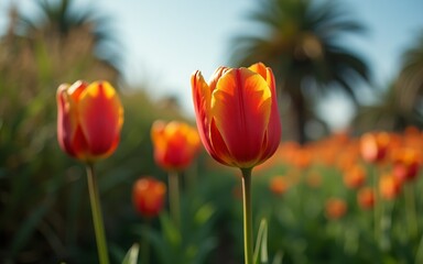 Obraz premium red and yellow tulips