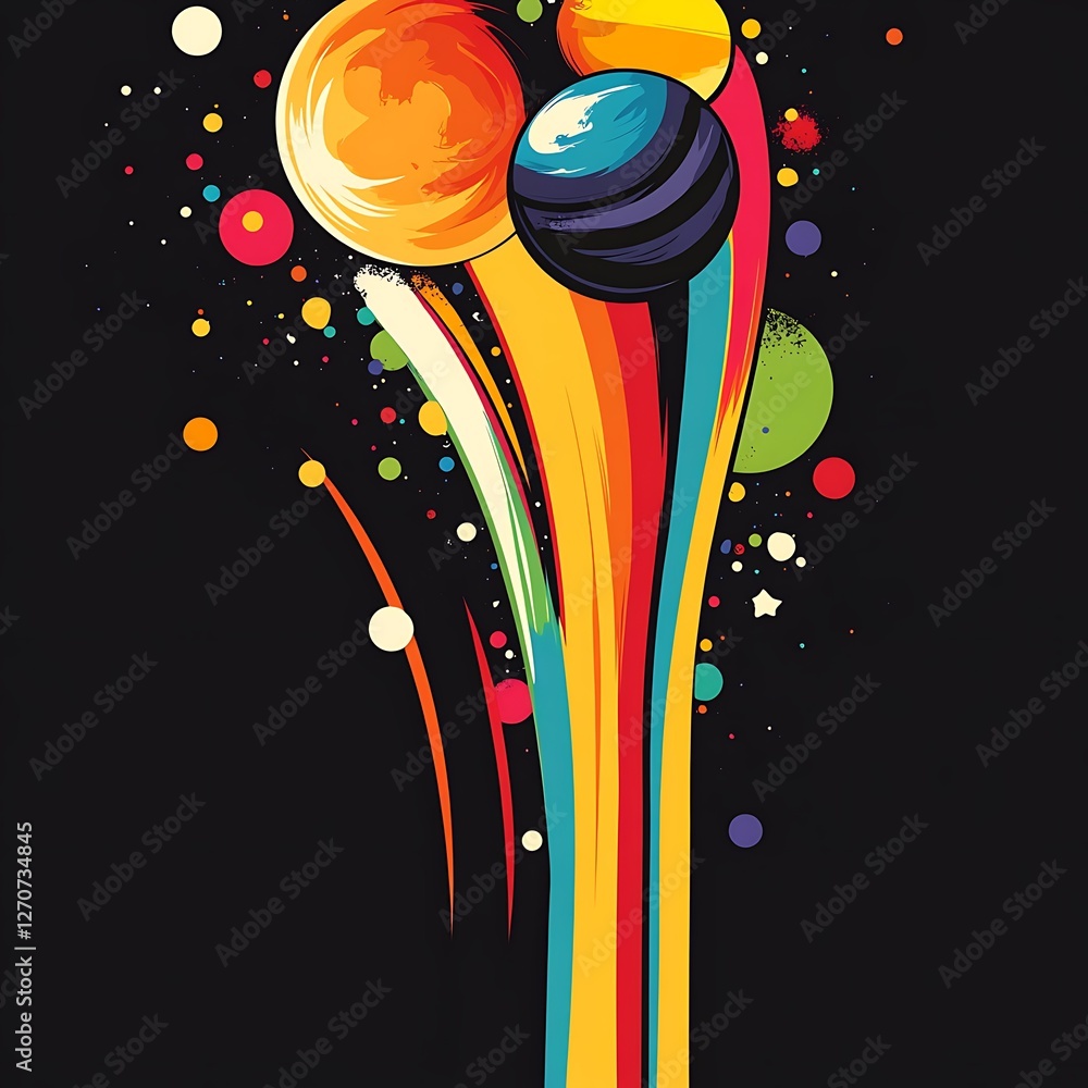 Poster Colorful abstract planets exploding in space art print