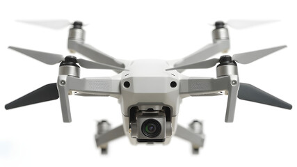 Modern drone with camera isolated on white