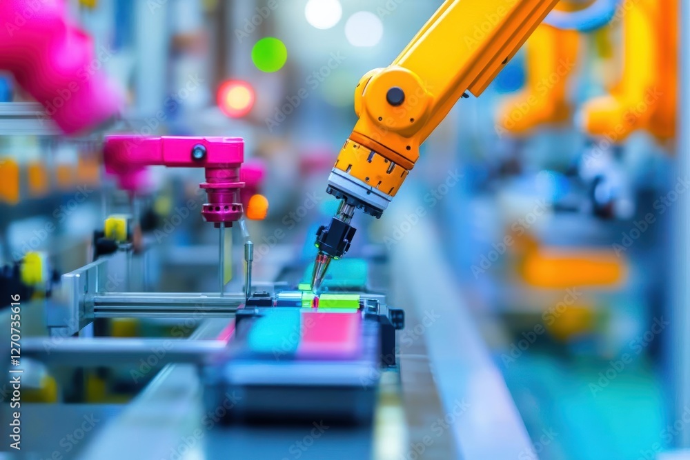 Poster advanced robotic arm operating in modern factory environment for precision manufacturing and automat