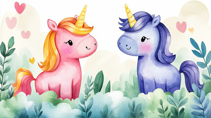 Obraz premium Beautiful unicorn with rainbow color isolated on a white background, Watercolor illustration