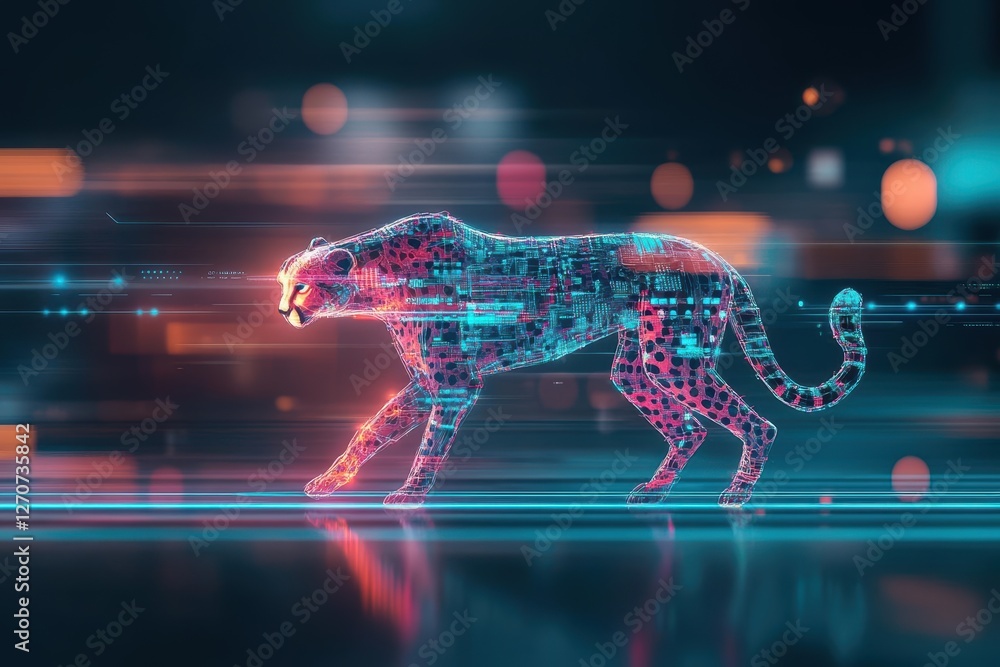 Aufkleber A Majestic Leopard Adorned with Intricate Technological Patterns Displaying a Harmonious Blend of Nature and Modernity in an Artistic Wildlife Perspective
