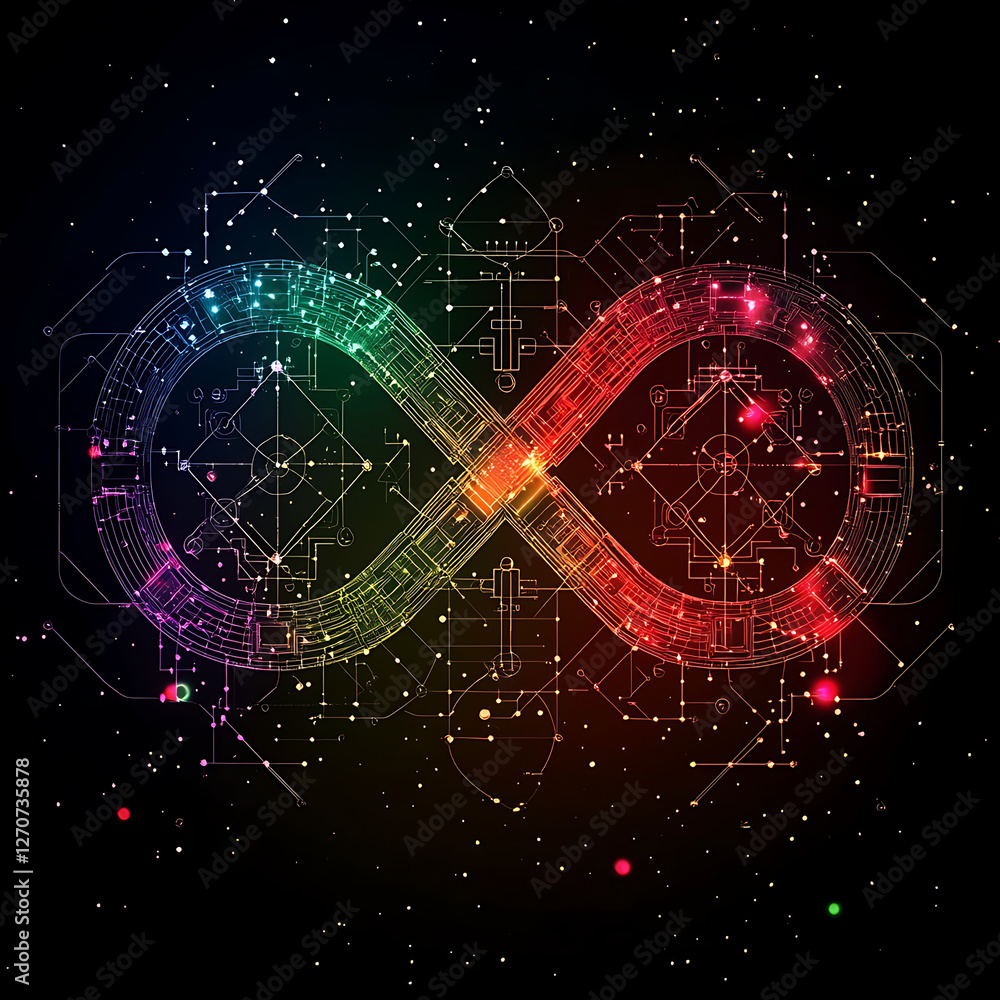 Poster infinity loop circuit board diagram representing technological interconnectivity and progress