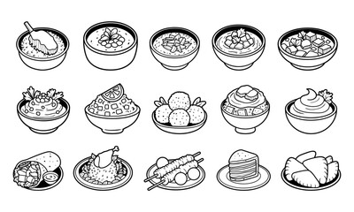 Arabian foods vector outline illustration set