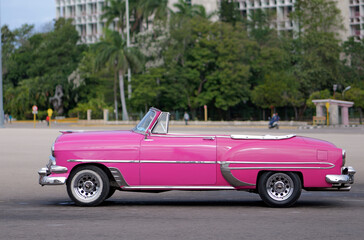 Pink retro car on the street of Havana, Cuba
