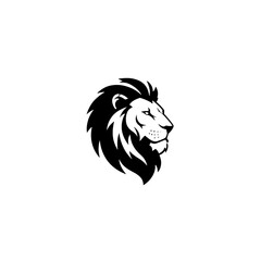 Stylized Black and White Lion Logo Illustration Symbolizing Strength and Power