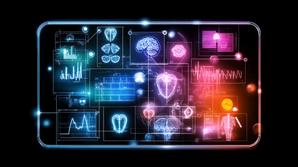 Interactive Medical Data Display on Futuristic Device with Vital Organ and Signal Visualizations