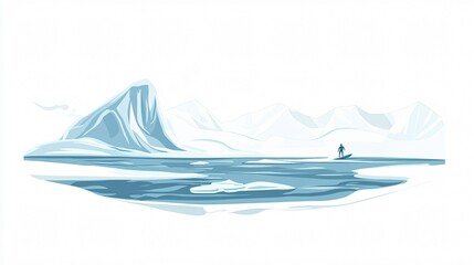 Surfer on Ice Floe in Ocean Flat Vector Isolated on White