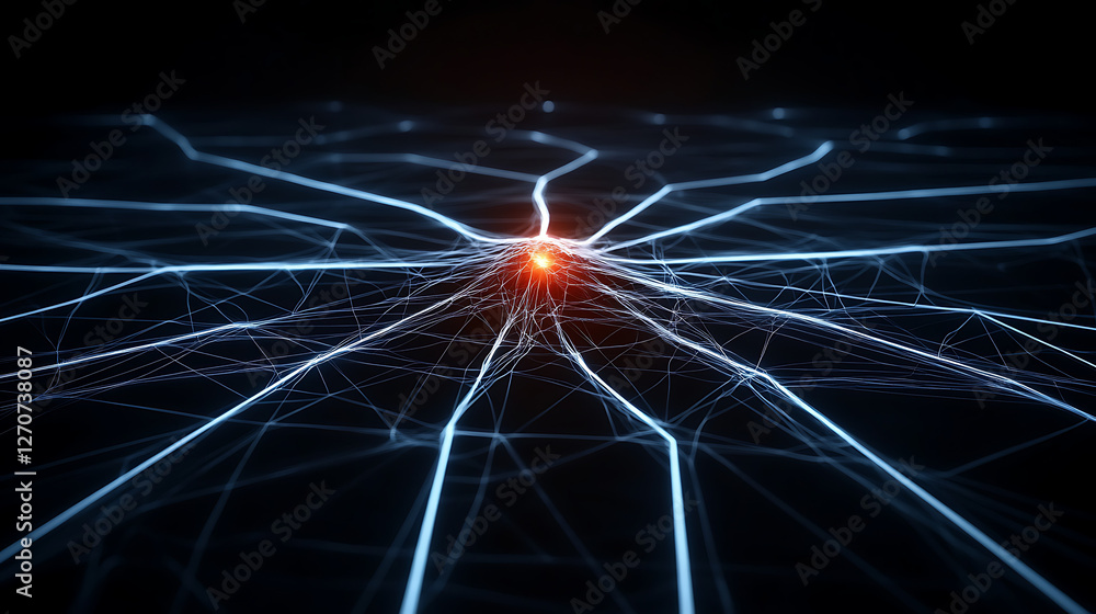 Poster interconnected network hub futuristic data flow technology concept light trails visualization effect