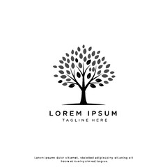 Obraz premium Minimalist Black and White Tree Logo Design Symbolizing Growth and Life