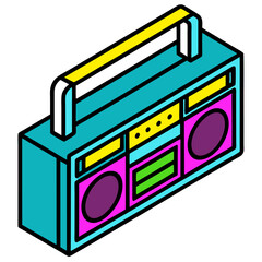 Retro Boombox Stereo Cassette Player Music 80s 90s Vintage Isometric Illustration