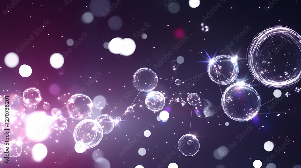 Aufkleber interconnected network of bubbles floating in a purple hued cosmic background with glowing spots