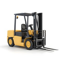 3D Rendering of a Yellow Forklift for Material Handling and Cargo Transportation in Warehouse or Industrial Environment