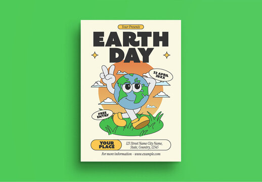 Cream Green Quirky Earth Day Flyer